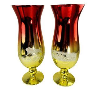 Set 2 MGM Grand Hollywood Theater Mirrored u Pink Goblet Glass Red Gold Collecti